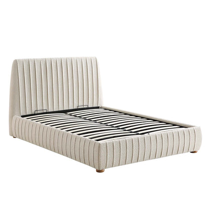 Helia Pleated Ottoman Bed with Storage, Beige Boucle