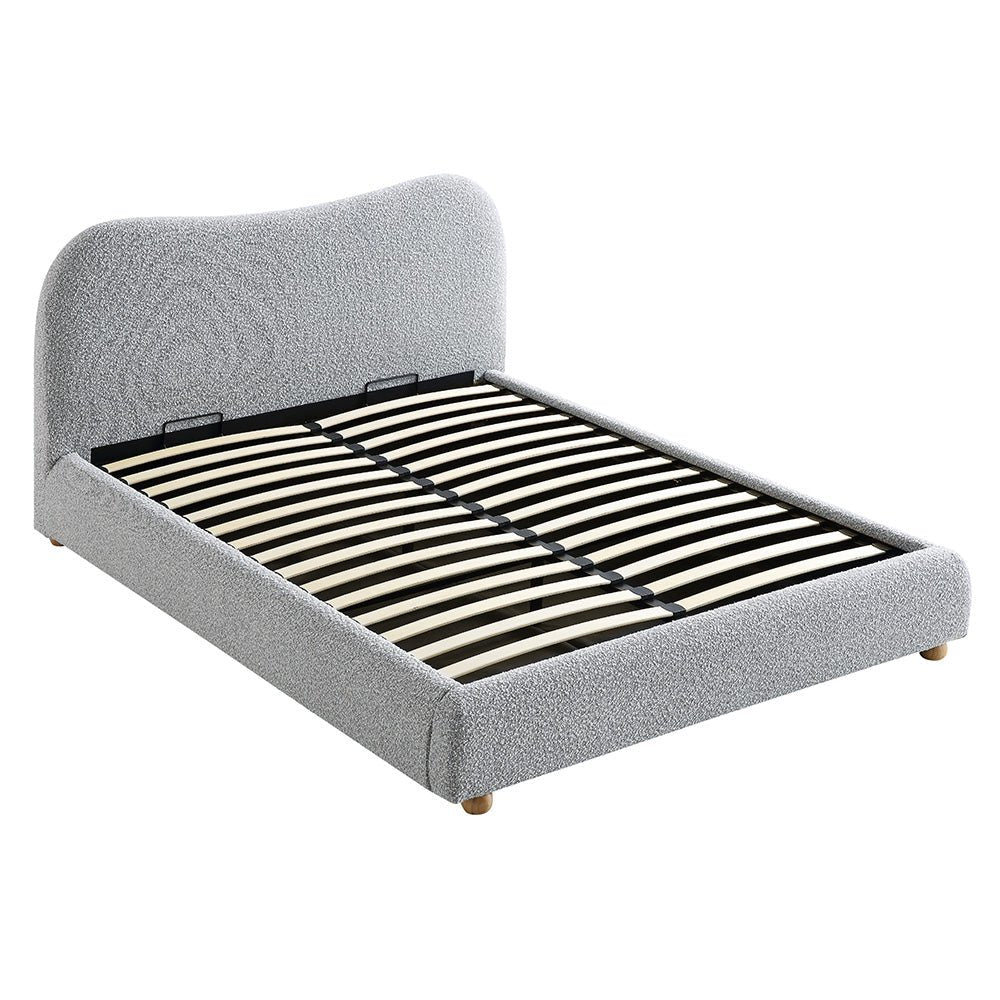 Egerie Curved Headboard Mist Grey Boucle Ottoman Bed with Storage