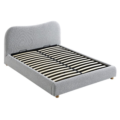 Egerie Curved Headboard Mist Grey Boucle Ottoman Bed with Storage