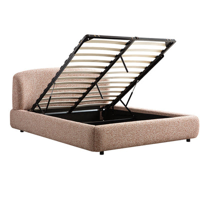 Constance Winged Headboard Ottoman Bed with Storage, Musk Blush Boucle