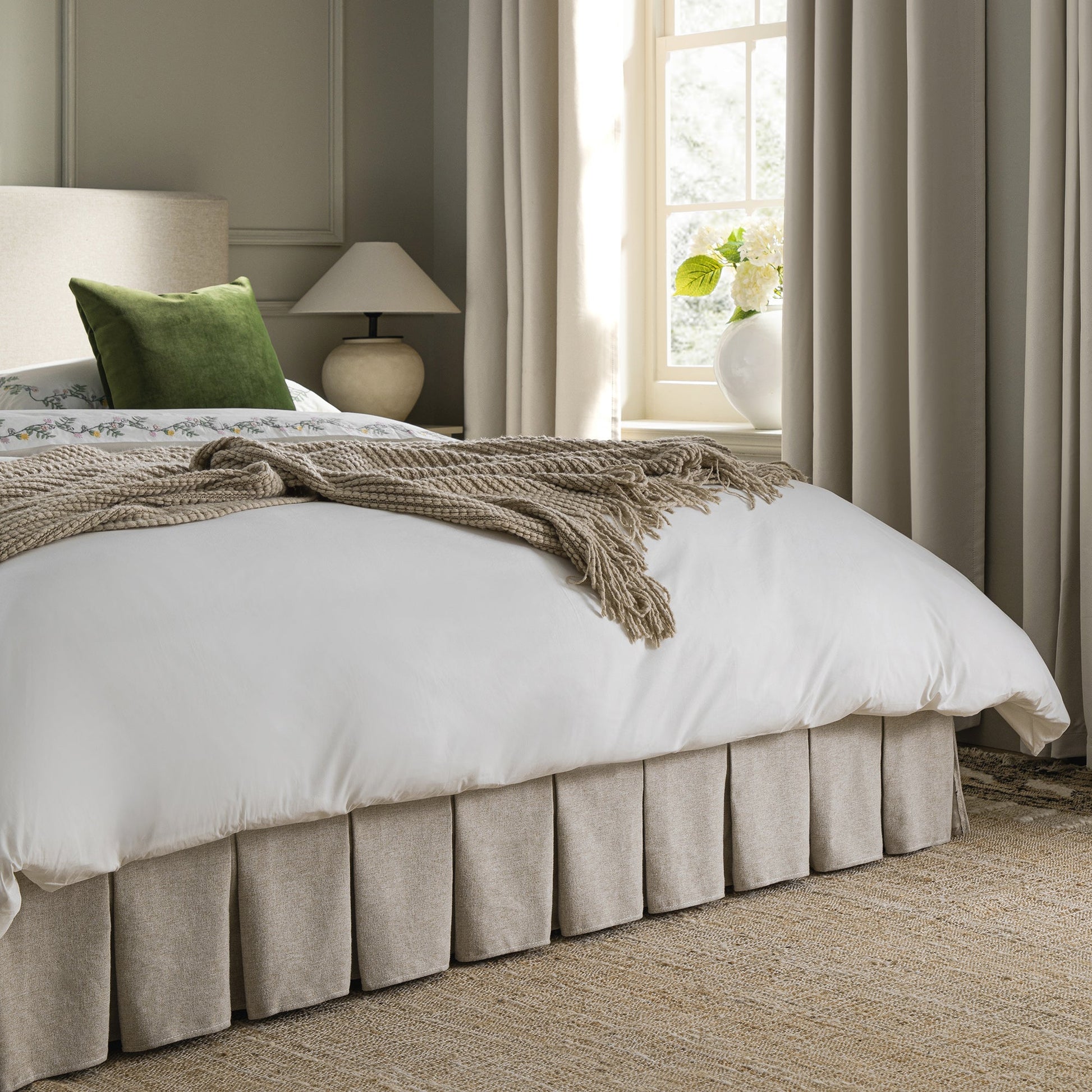 Egerton Box-Pleat Ottoman Bed with Storage, Oatmeal Brushed Fabric