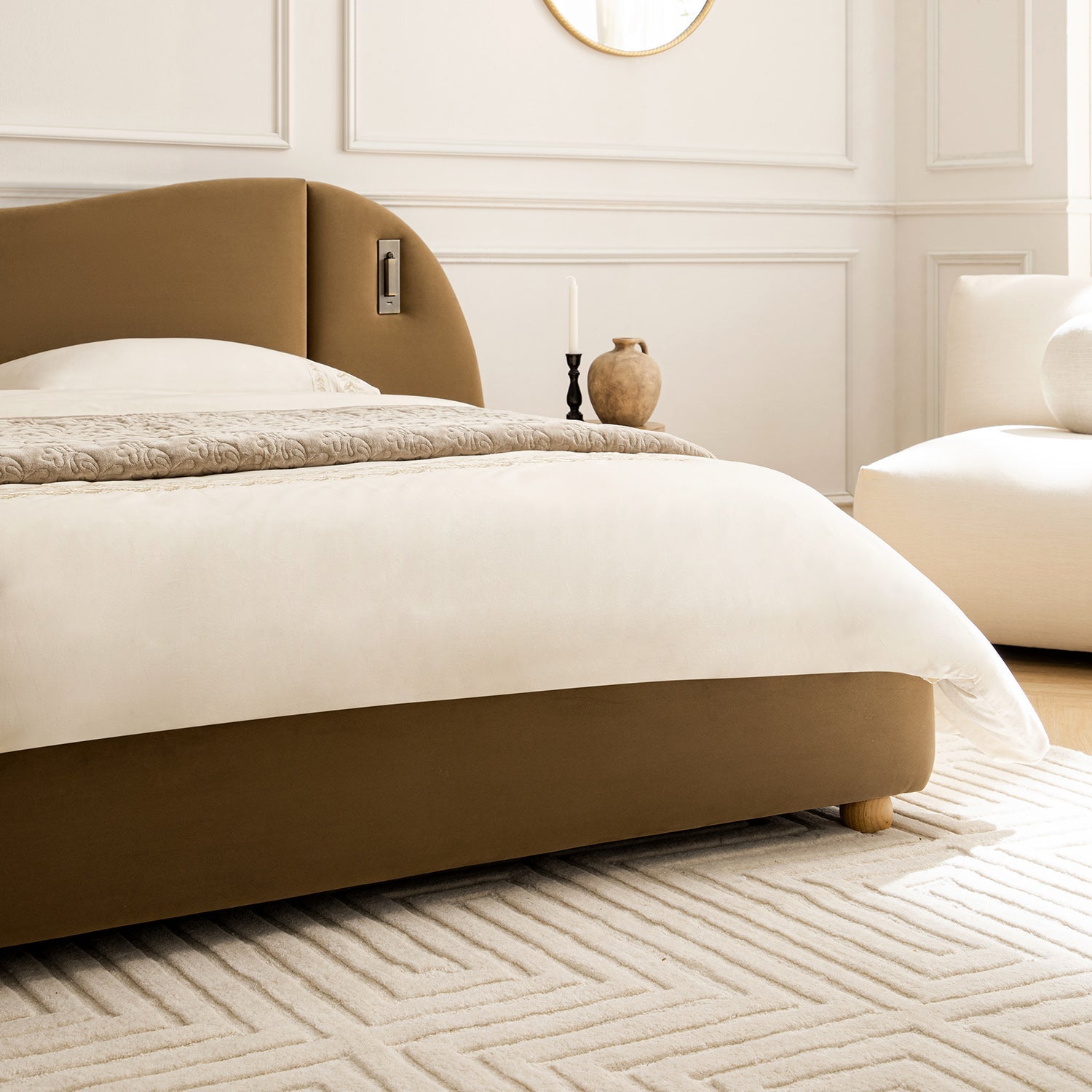 Egerie Extended Headboard Ottoman Bed with Storage, Hazel Velvet