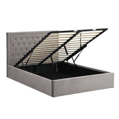 Hartwell Upholstered Ottoman Bed with Storage with Deeply Buttoned Headboard (Grey Velvet)