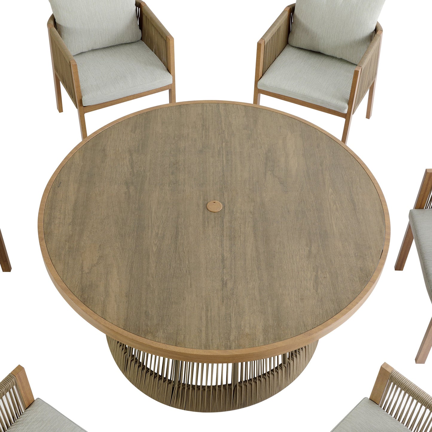 Pedra Rope and Aluminium Outdoor 6-Seater Round Dining Set, Natural