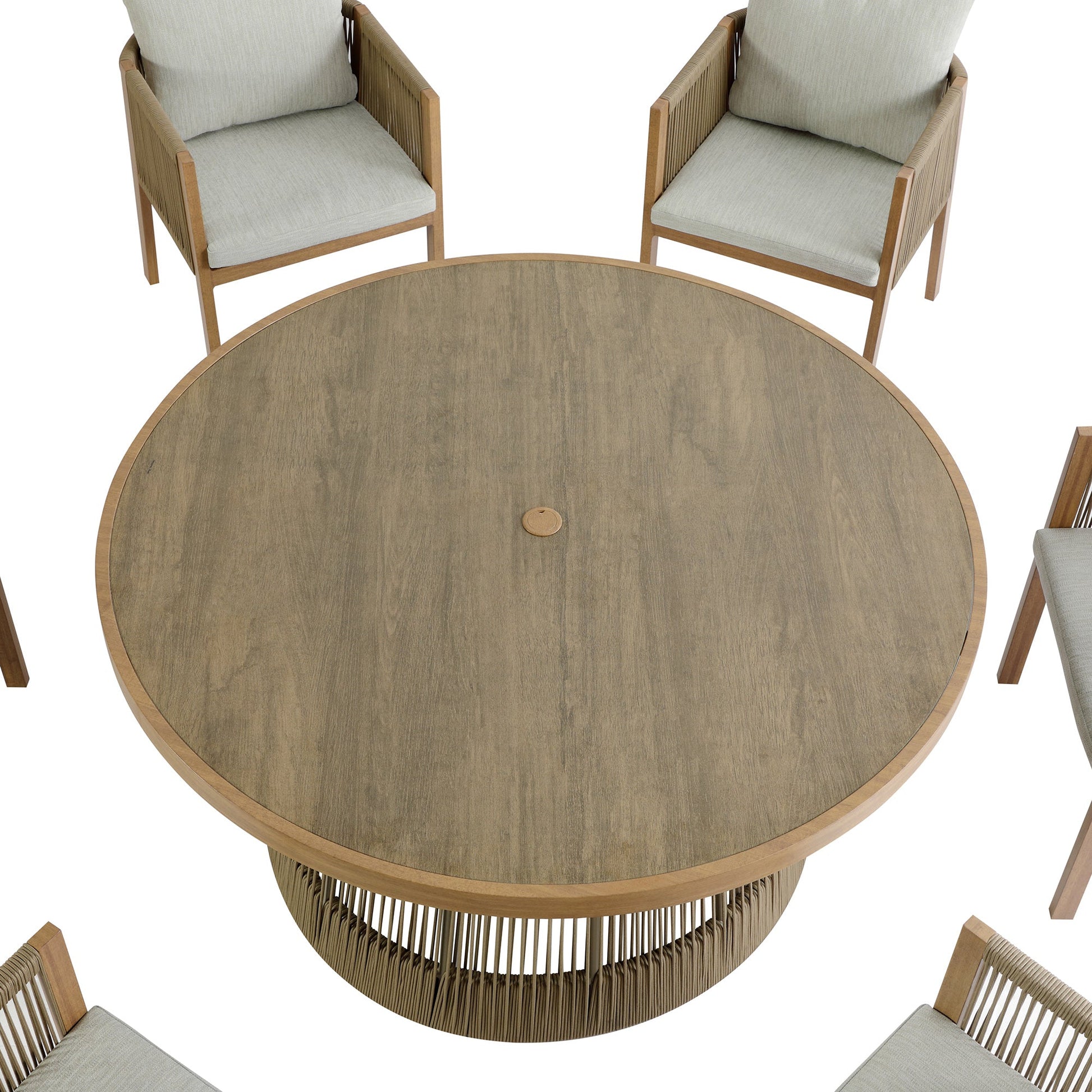 Pedra Rope and Aluminium Outdoor 6-Seater Round Dining Set, Natural