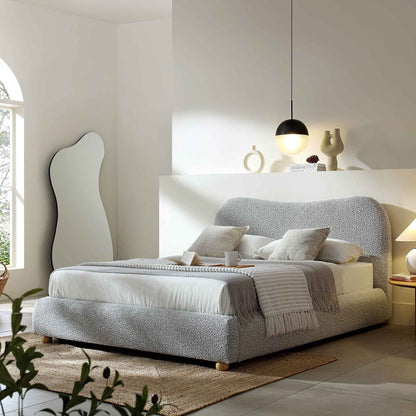 Egerie Curved Headboard Mist Grey Boucle Ottoman Bed with Storage