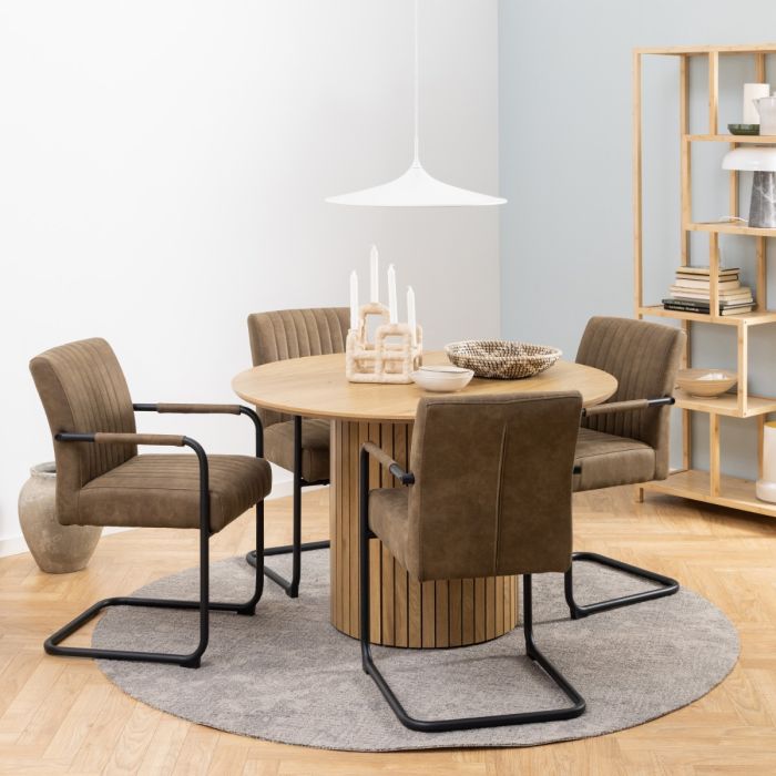 Yale Dining Table in Oak 120x75cm with 4 Adele Fabric Chairs in Light Brown