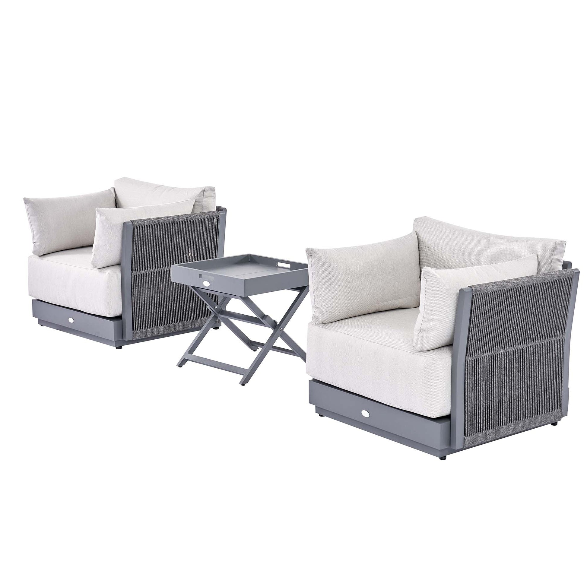Pedra Rope and Aluminium Outdoor Bistro Set, Grey