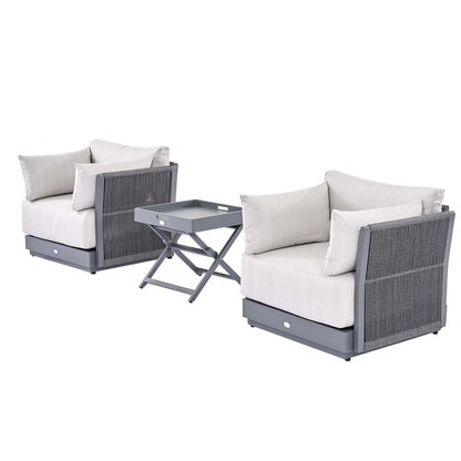 Pedra Rope and Aluminium Outdoor Bistro Set, Grey