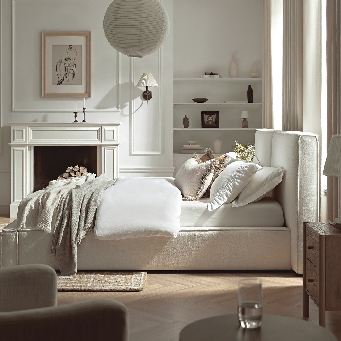 Claudine Ottoman Bed with Storage, Beige Linen