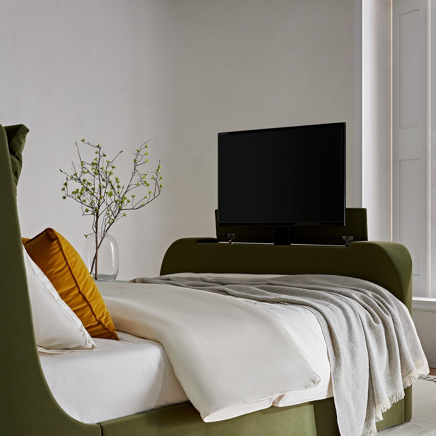 Hadley Moss Green Velvet TV Bed with Ottoman Storage