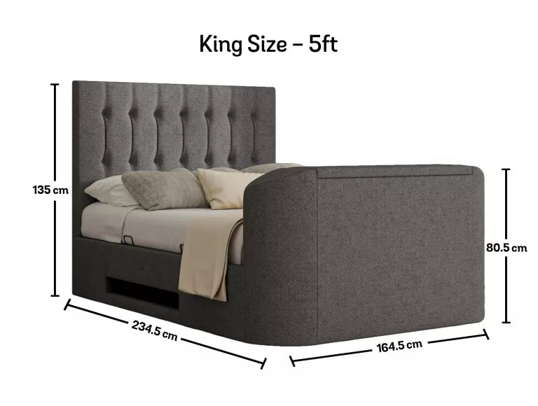 Dorchester Upholstered Arran Pebble Ottoman TV Bed - Bed Frame Only