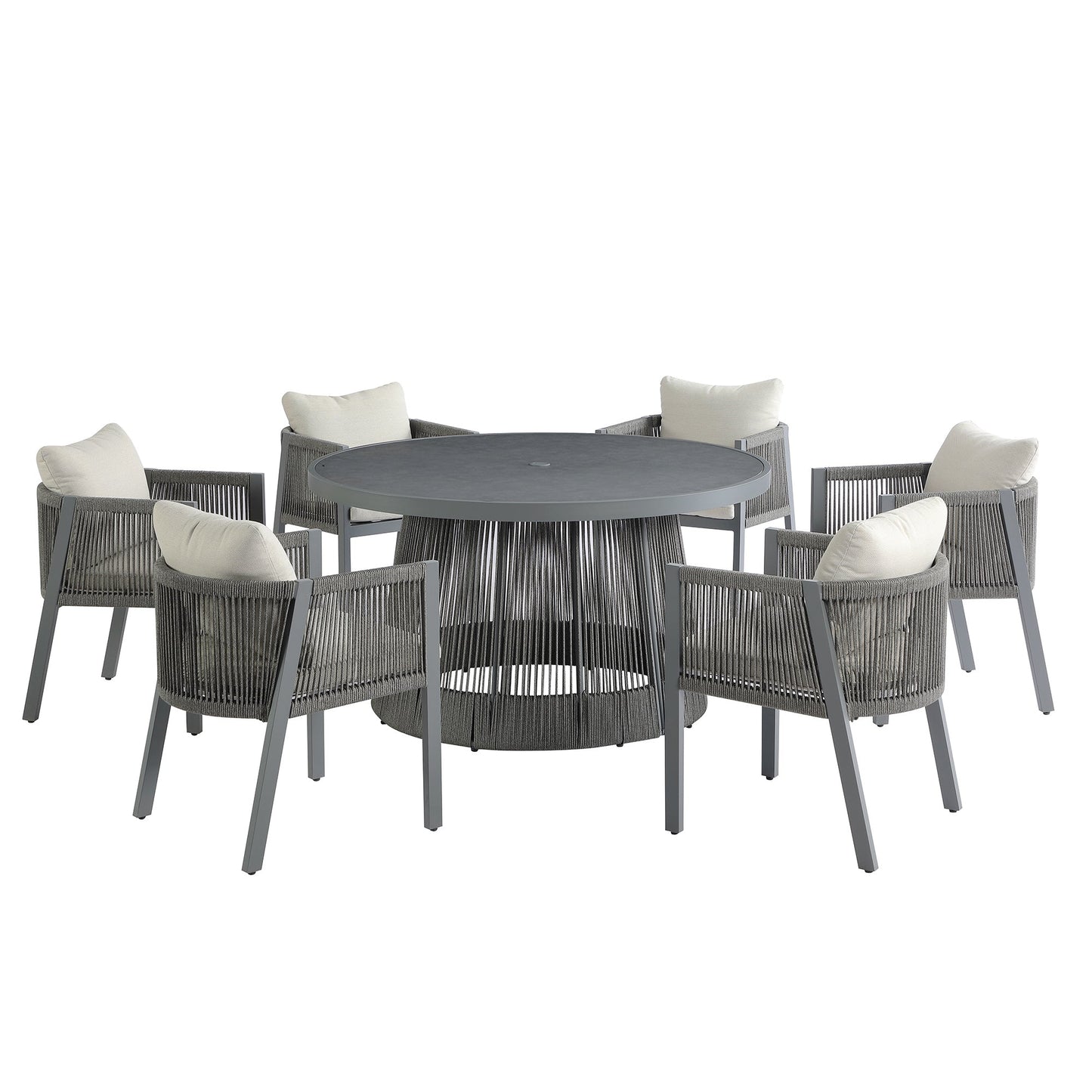 Pedra Rope and Aluminium Outdoor 6-Seater Round Dining Set, Grey