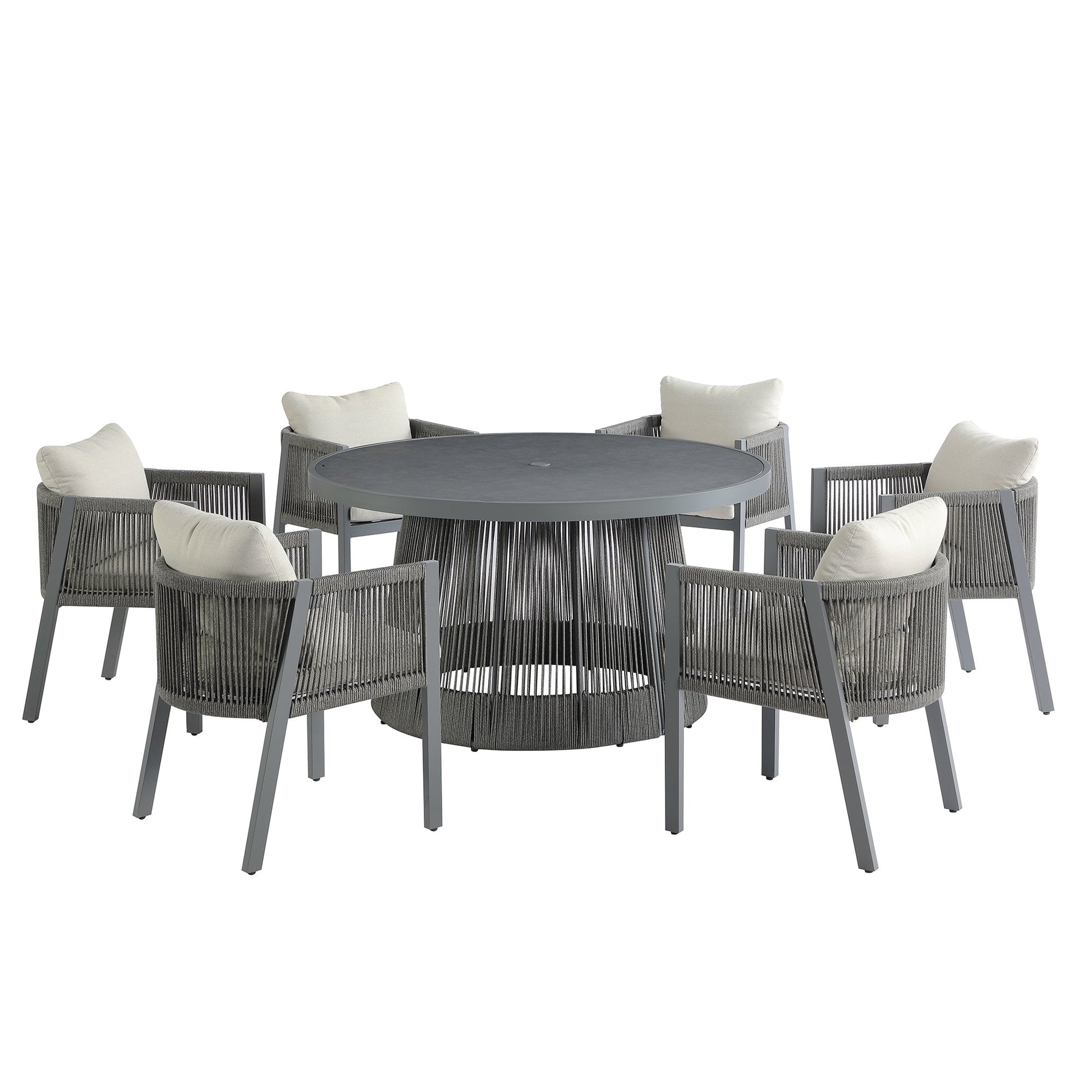 Pedra Rope and Aluminium Outdoor 6-Seater Round Dining Set, Grey
