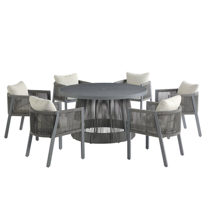 Pedra Rope and Aluminium Outdoor 6-Seater Round Dining Set, Grey