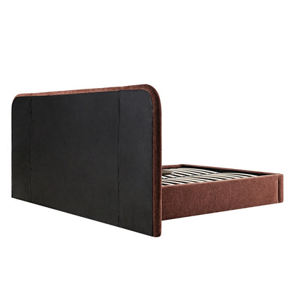 Della Extended Headboard Bed with Storage, Burnt Brick Chenille