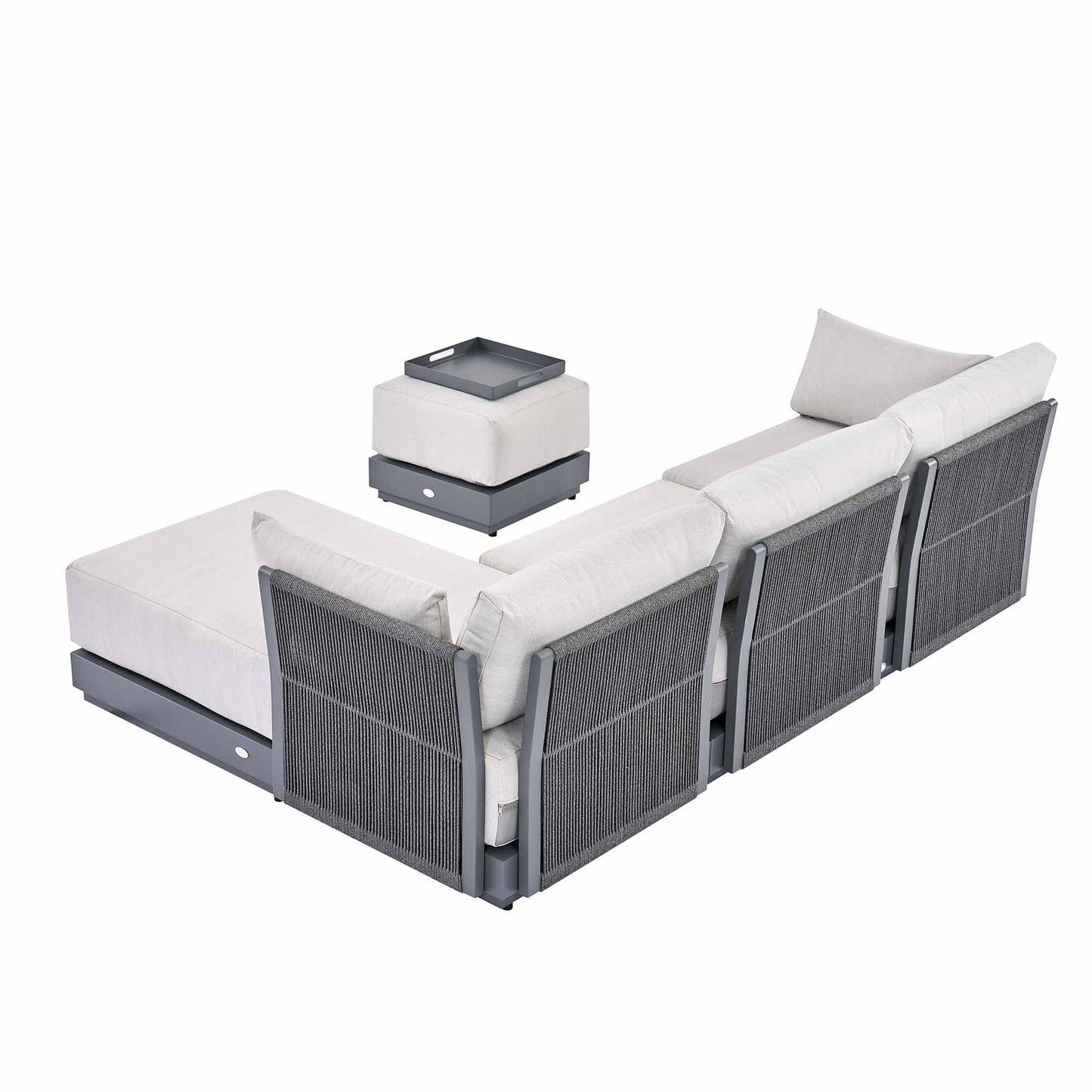 Pedra Rope and Aluminium Outdoor Chaise Sofa Set, Grey