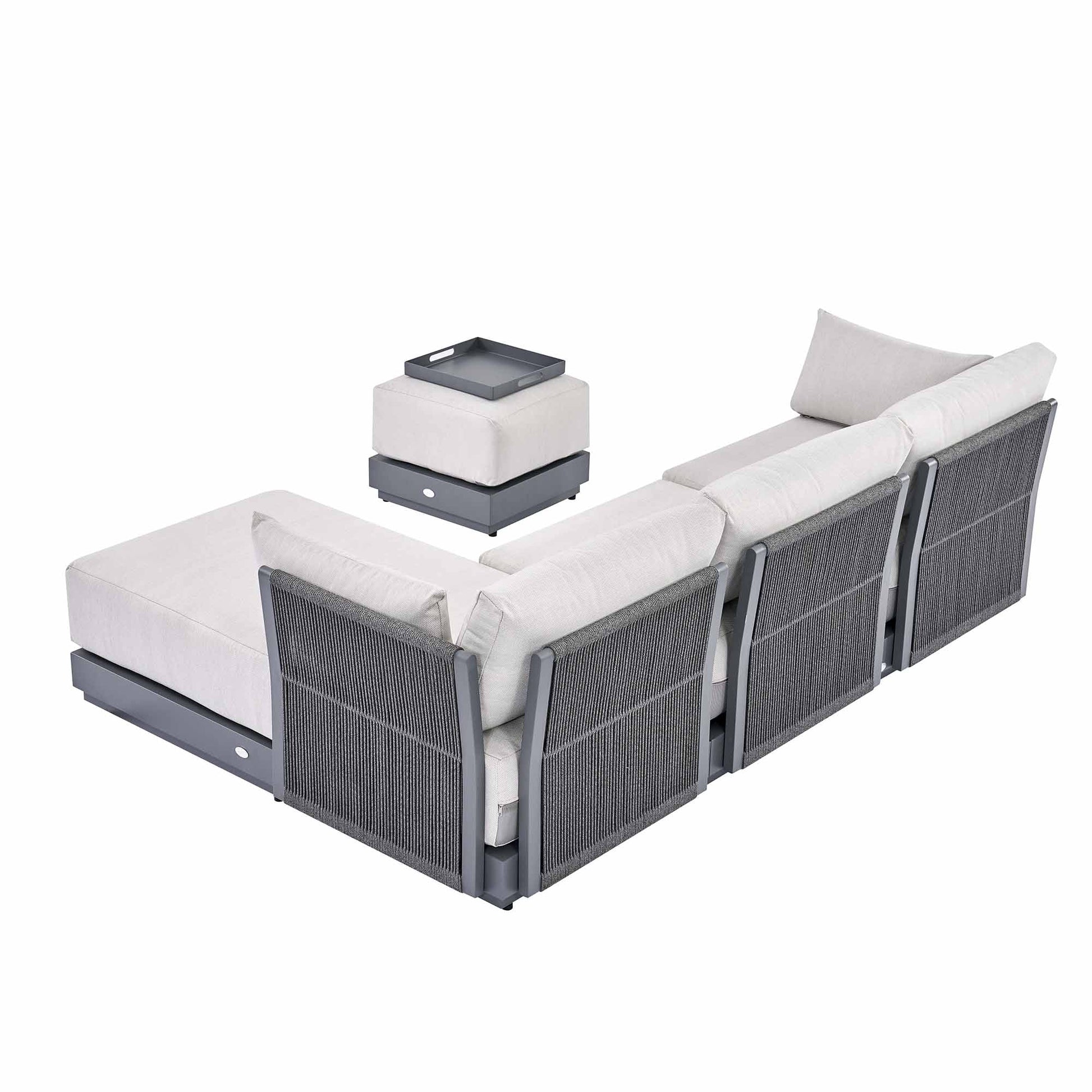 Pedra Rope and Aluminium Outdoor Chaise Sofa Set, Grey