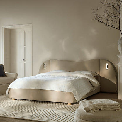 Egerie Extended Headboard Ottoman Bed with Storage, Champagne Velvet