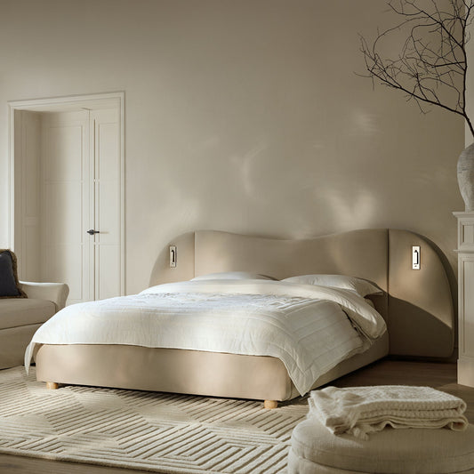 Egerie Extended Headboard Ottoman Bed with Storage, Champagne Velvet