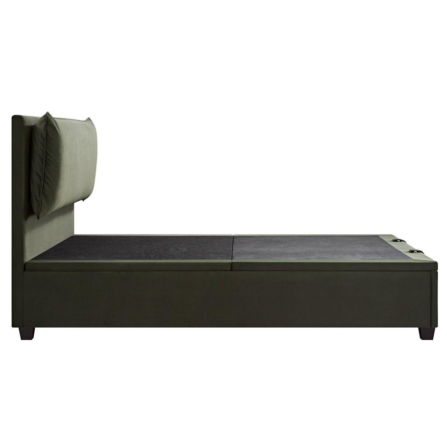 Kricia Upholstered Bed with Storage with Pillow Headboard, Moss Green Velvet