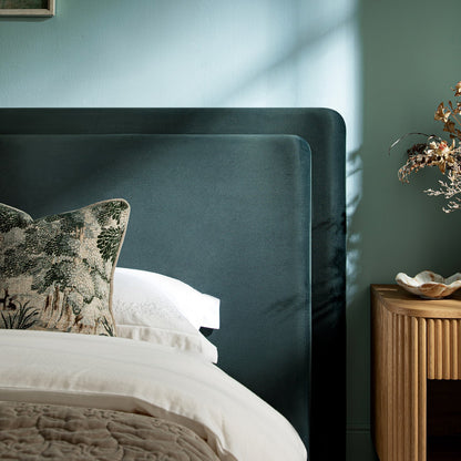 Jolene Layered Wingback Bed with Storage, Aegean Blue Velvet