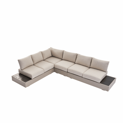 Jardin Aluminium Large Corner Casual Garden Dining Set with Rising Table, Pumice
