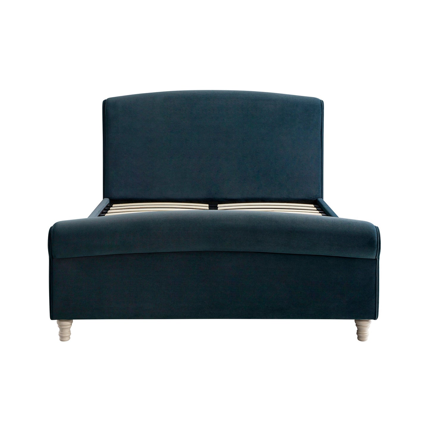 Porchester Ottoman Bed with Storage, Sleigh, Aegean Blue Velvet