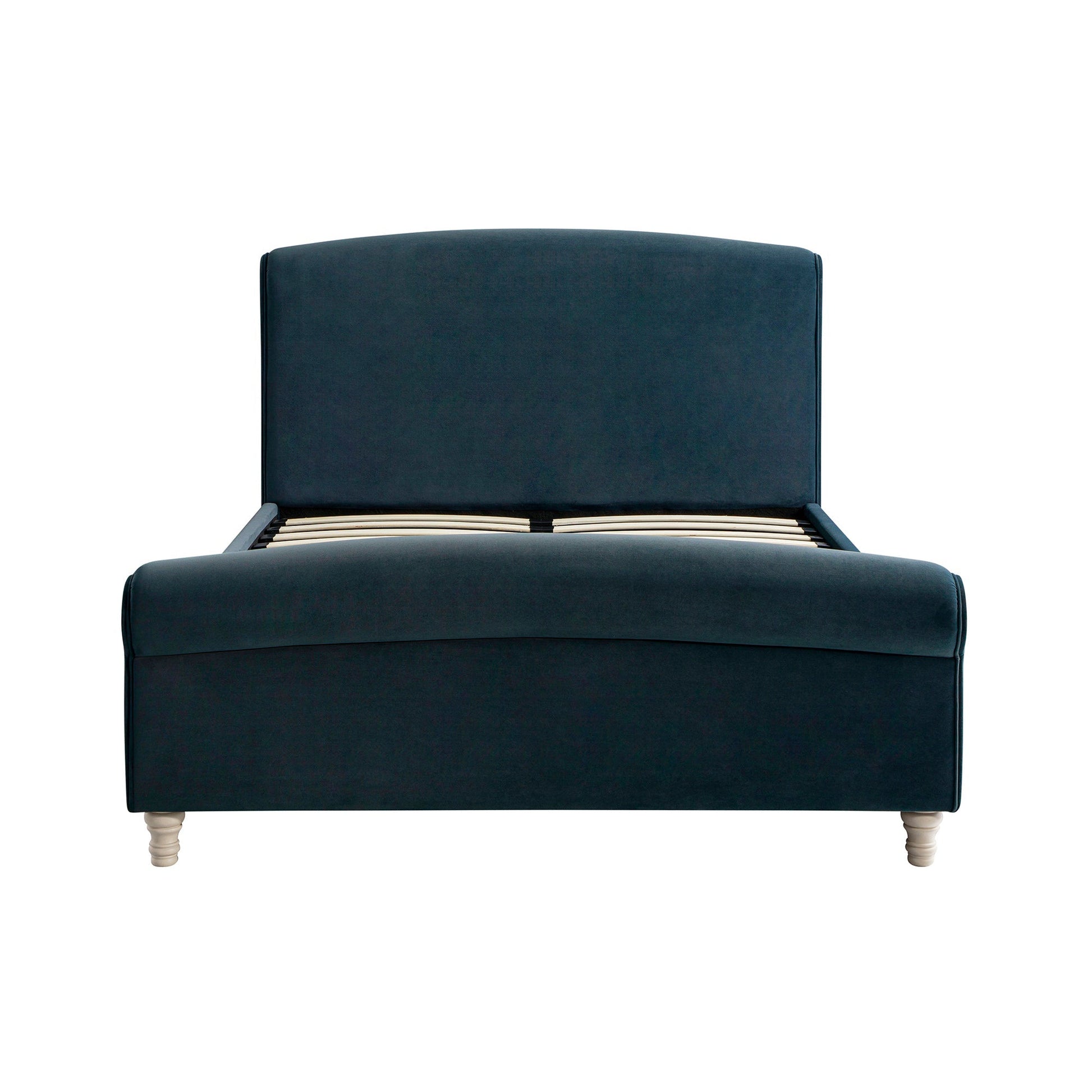 Porchester Ottoman Bed with Storage, Sleigh, Aegean Blue Velvet