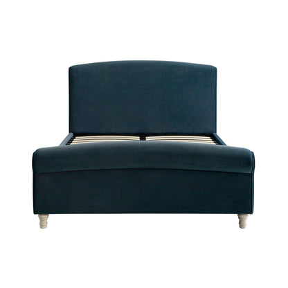 Porchester Ottoman Bed with Storage, Sleigh, Aegean Blue Velvet