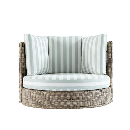 Bellagio Round Wicker Swivel Daybed, Natural with Sage Stripes