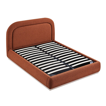 Luella Upholstered Wooden Plinth Base Bed with Storage, Rust Boucle