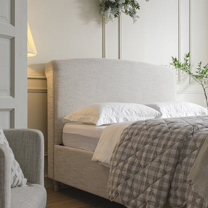 Porchester Ottoman Bed with Storage, Sleigh, Oatmeal Woven Textured Fabric