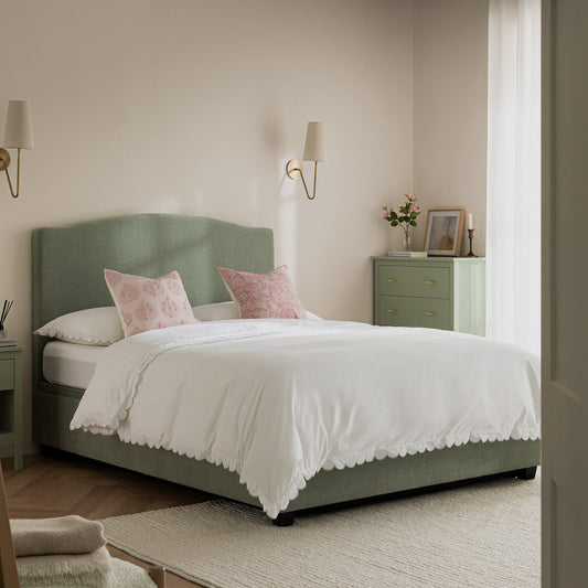 Chilworth Upholstered Ottoman Bed with Storage, Water Green Chenille
