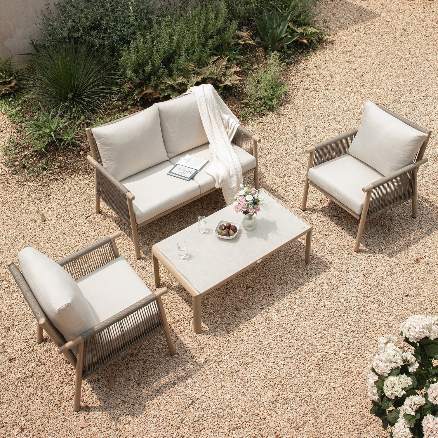 Soller Indoor and Outdoor Rope Weave 4-Seater Sofa Set