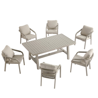 Manresa Rope 6-Seater Rectangular Garden Dining Set, Taupe and Beige