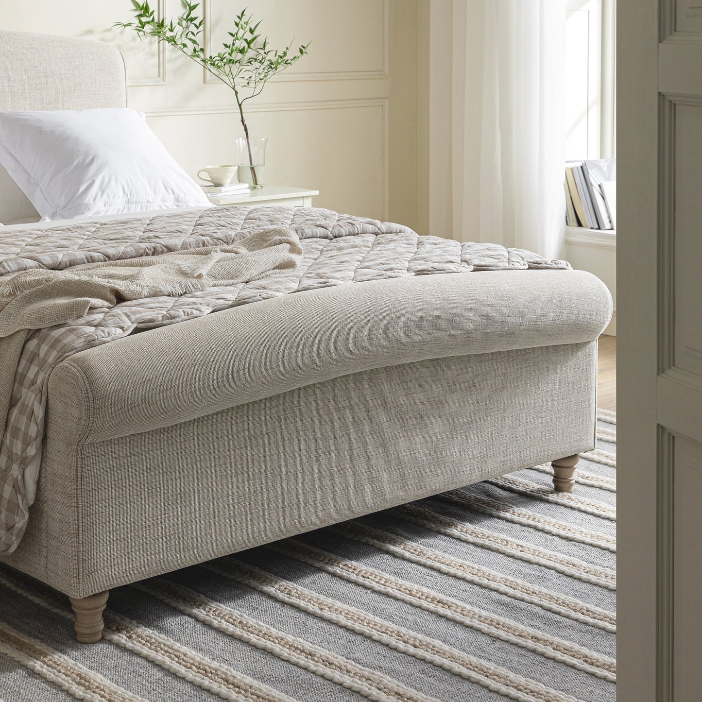 Porchester Ottoman Bed with Storage, Sleigh, Oatmeal Woven Textured Fabric