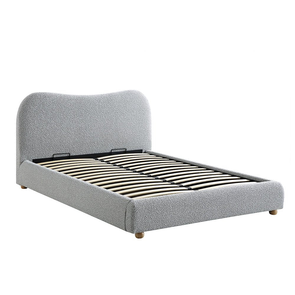 Egerie Curved Headboard Mist Grey Boucle Ottoman Bed with Storage