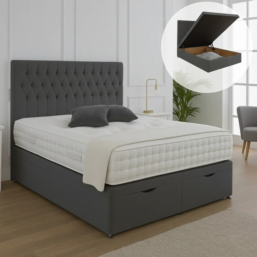Valor Ottoman End Lift Storage Divan Bed - With Headboard