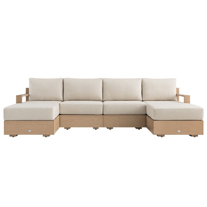 Jardin Aluminium Outdoor Modular 6-Piece Double Chaise Sofa Set, Natural