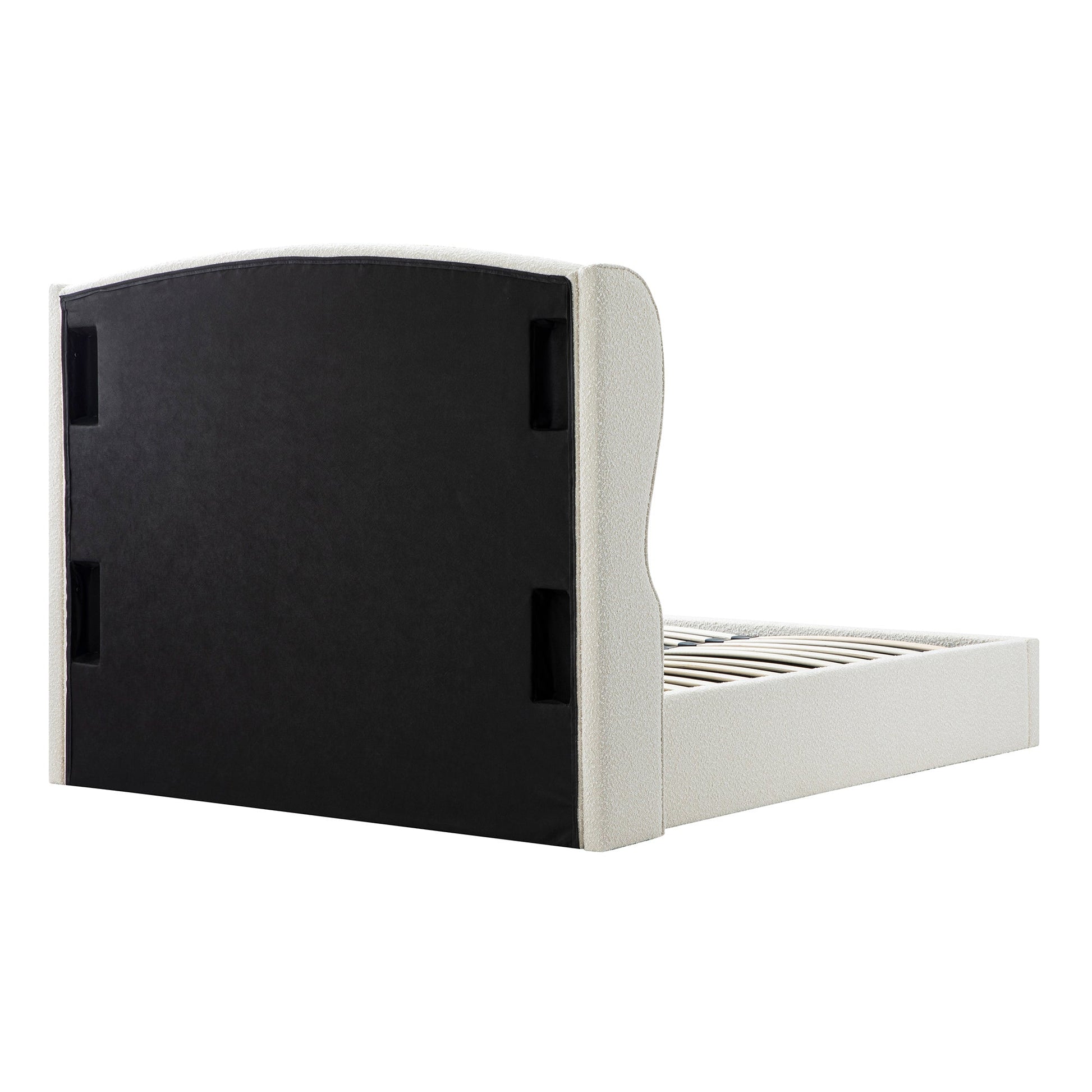 Kimberly Winged Upholstered Bed with Storage, Ecru Boucle