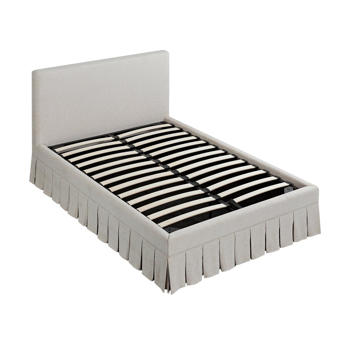 Egerton Box-Pleat Ottoman Bed with Storage, Oatmeal Brushed Fabric