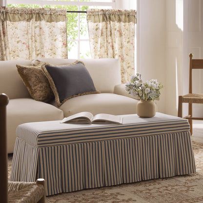 Egerton Box-Pleat Storage Bench, Blue Striped Linen