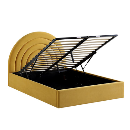 Archer Mustard Yellow Velvet Ottoman Bed with Storage