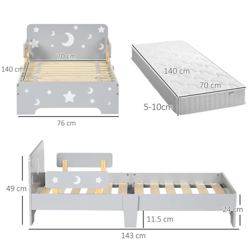 Kids Toddler Bed with Side Rails - Grey