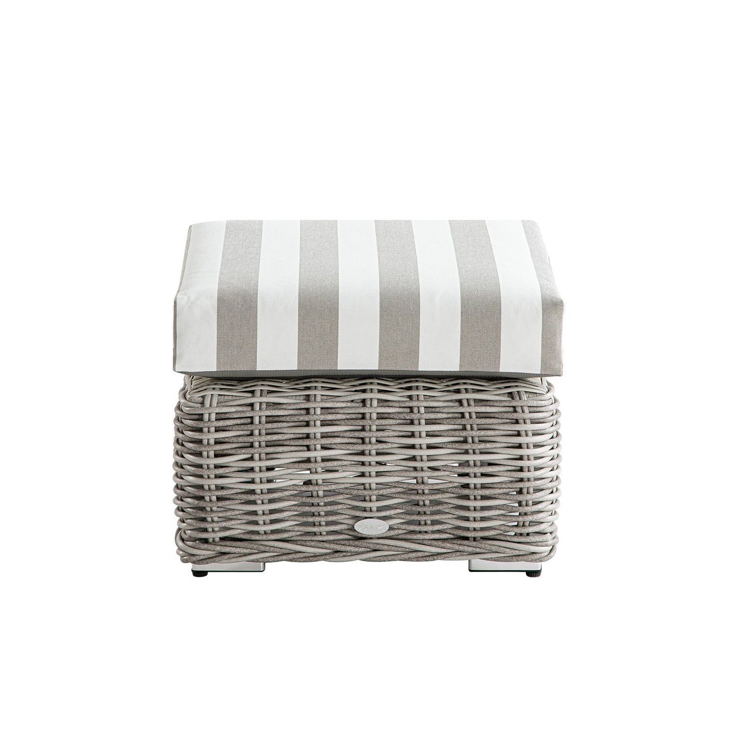 Bellagio Round Wicker Outdoor Footstool, Light Grey with Taupe Stripes