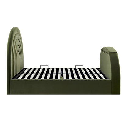 Archer Moss Green Velvet TV Bed with Ottoman Storage