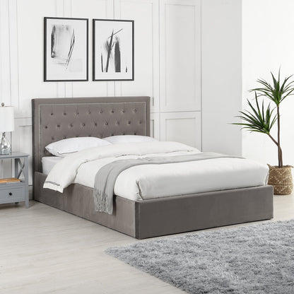 Hartwell Upholstered Ottoman Bed with Storage with Deeply Buttoned Headboard (Grey Velvet)