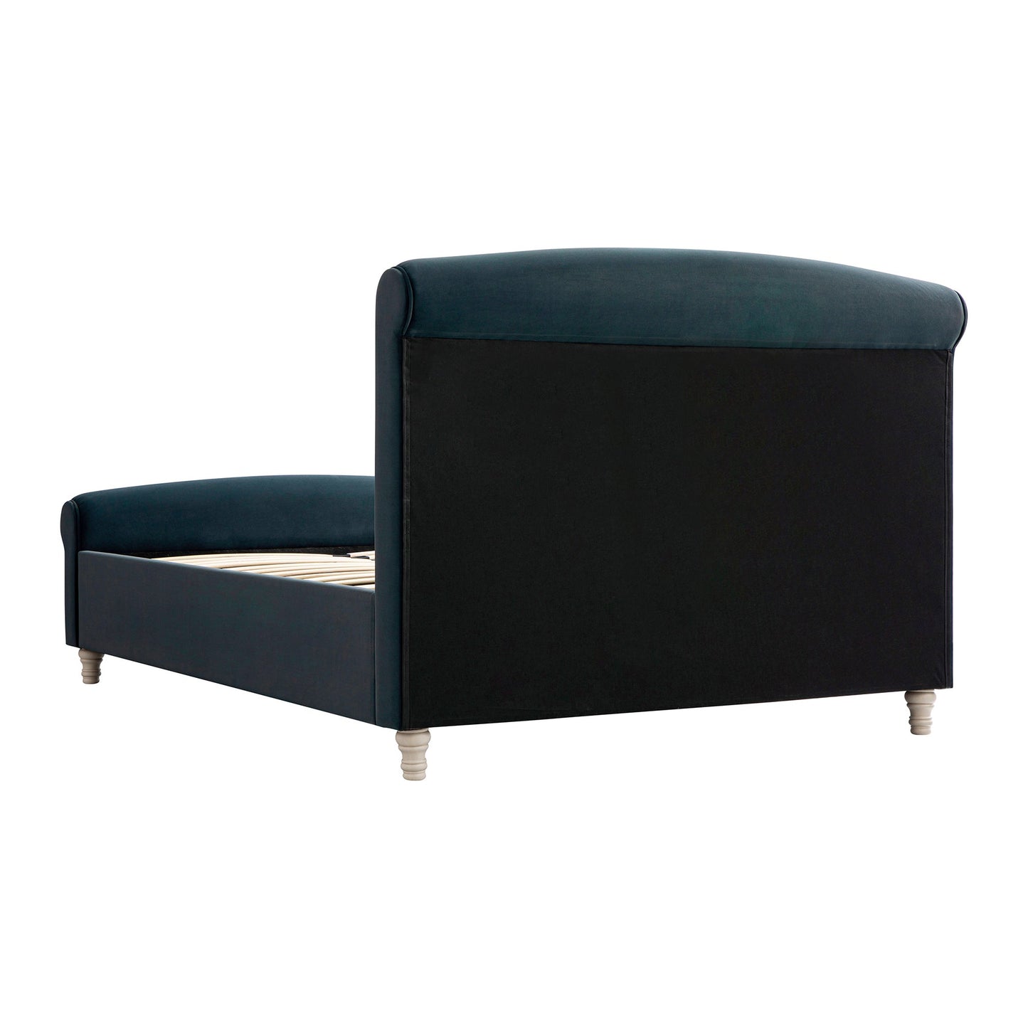 Porchester Ottoman Bed with Storage, Sleigh, Aegean Blue Velvet