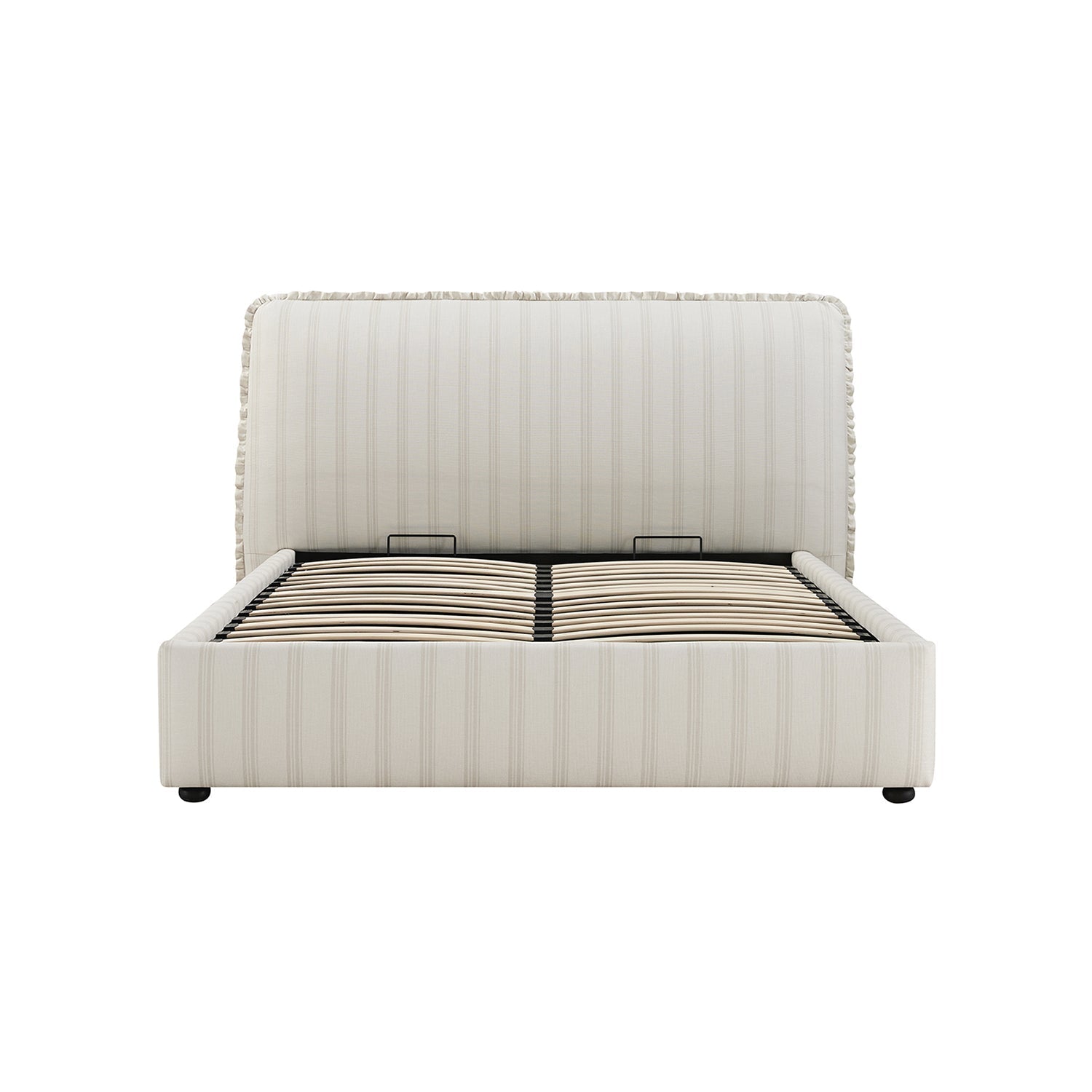 Celeste Upholstered Bed with Storage with Ruffled Headboard, Seashell Stripe